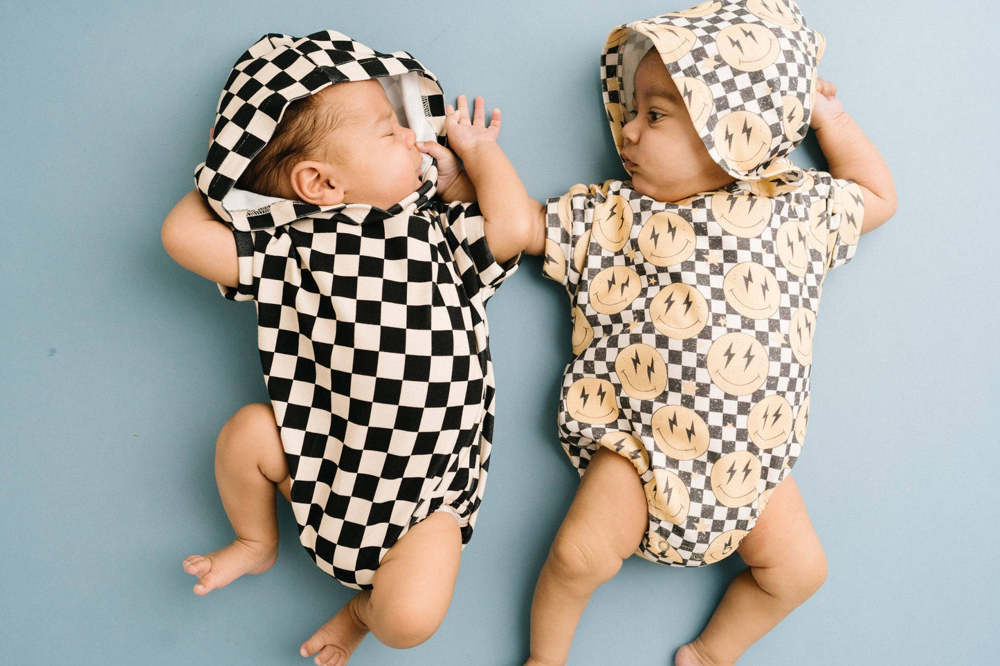 Checkerboard Hooded Short Romper