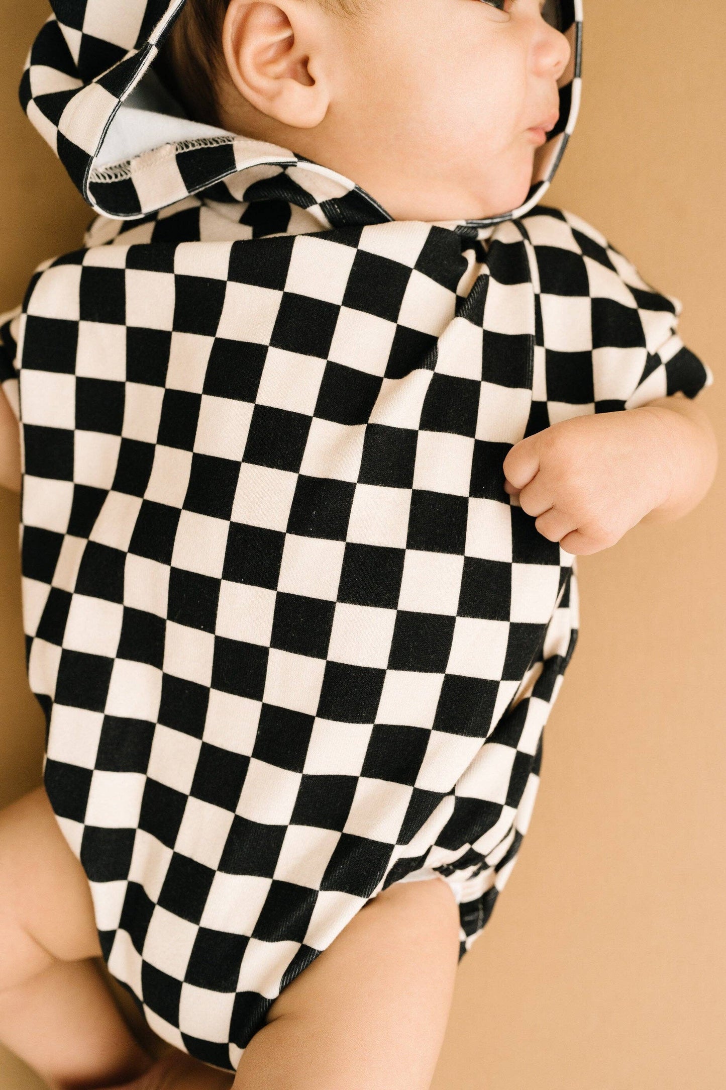 Checkerboard Hooded Short Romper