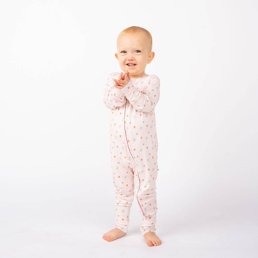 Floral Bamboo Baby Pajamas - Sweet Blooms, Convertible