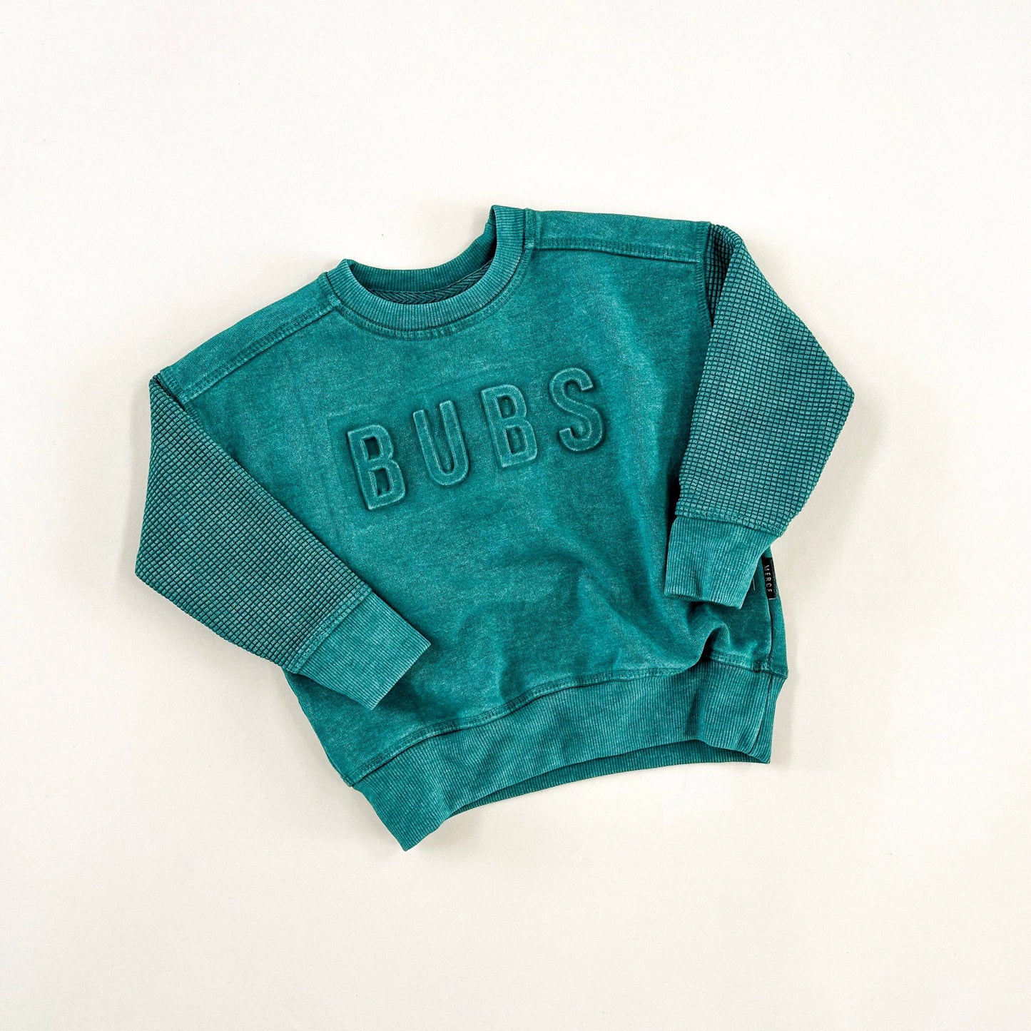 Bubs Signature Waffle Sleeve Crewneck - Pine