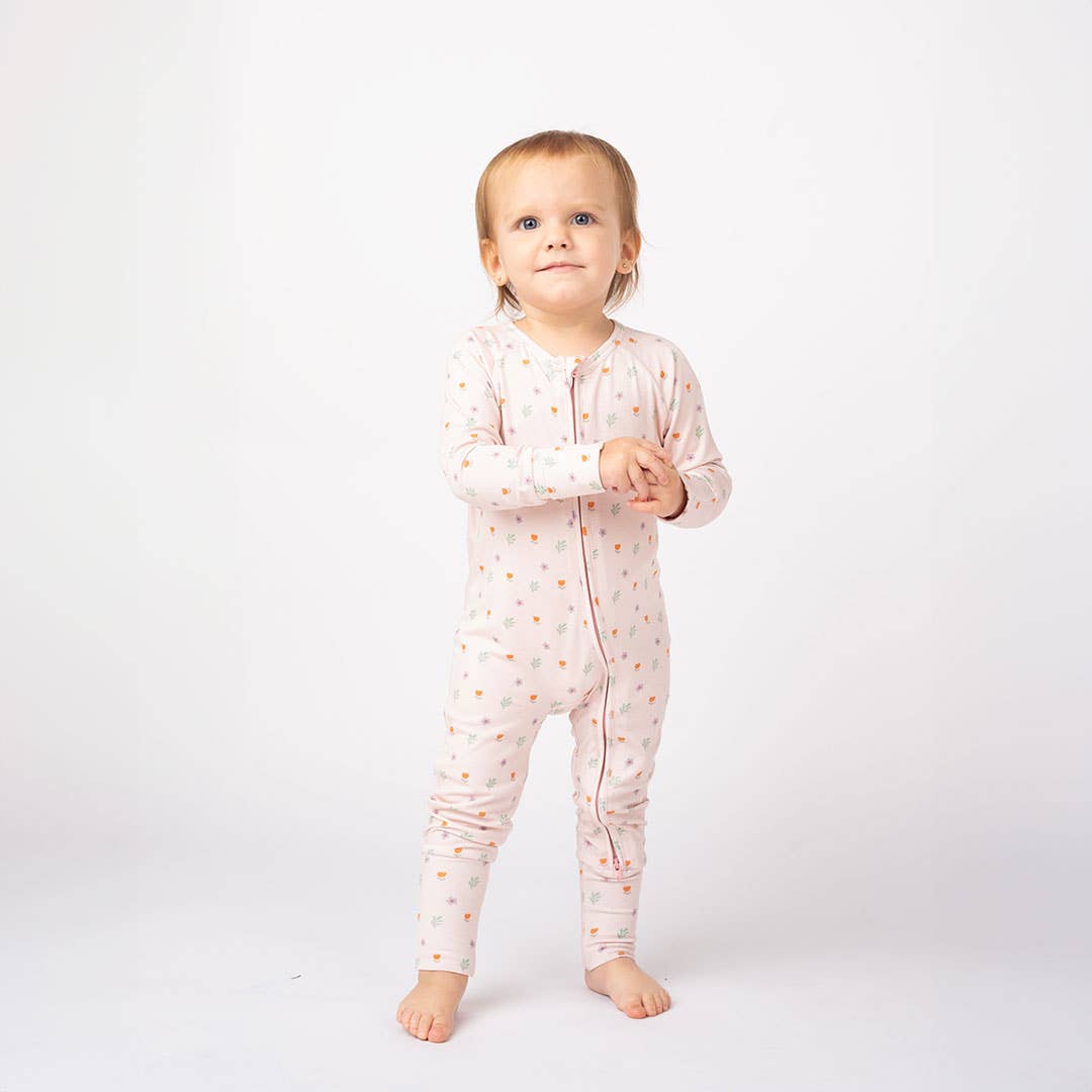 Floral Bamboo Baby Pajamas - Sweet Blooms, Convertible