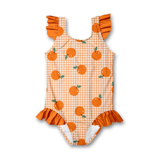 Girls  Swim Orange Gingham Oranges Ruffle-Accent One-Piece