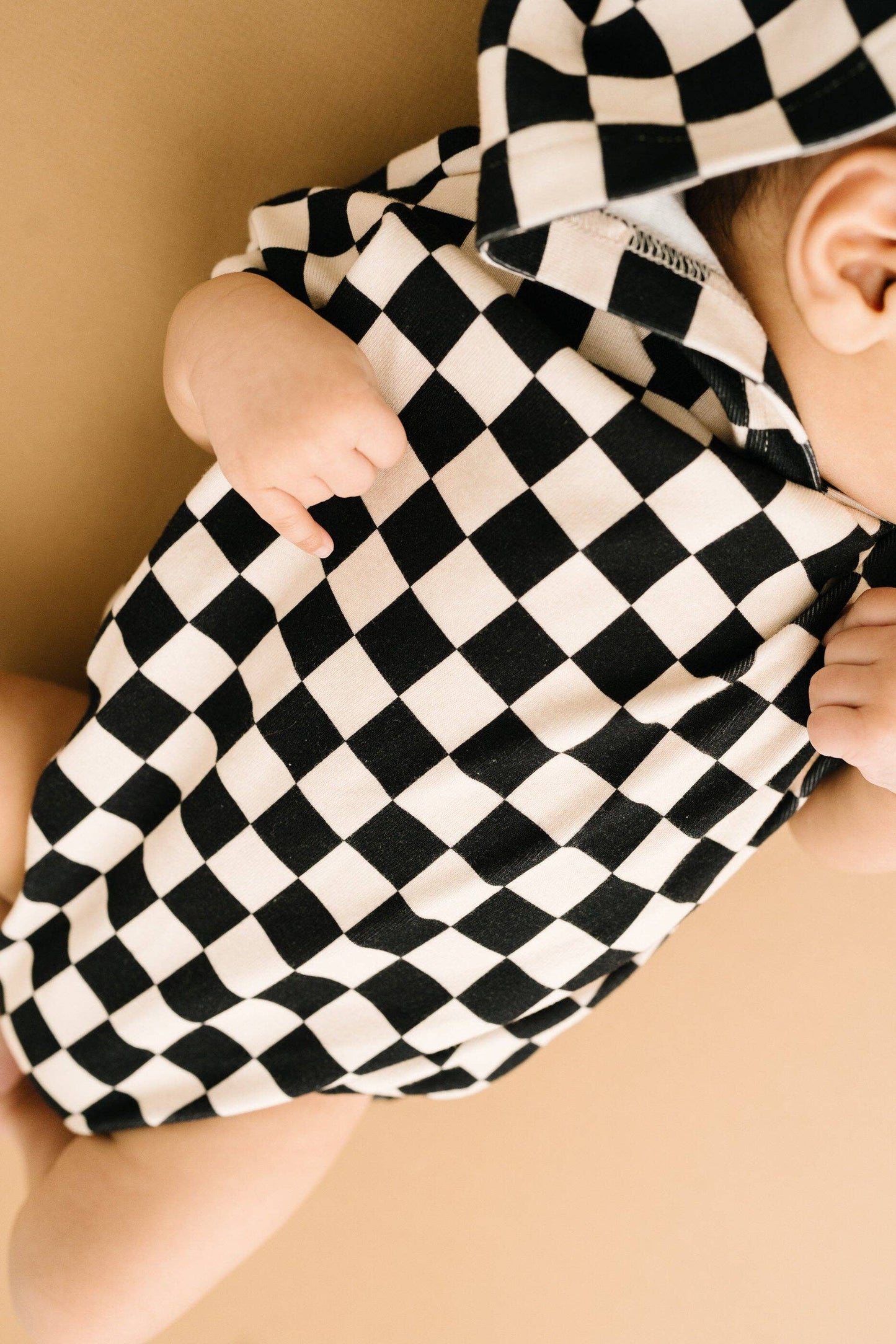 Checkerboard Hooded Short Romper