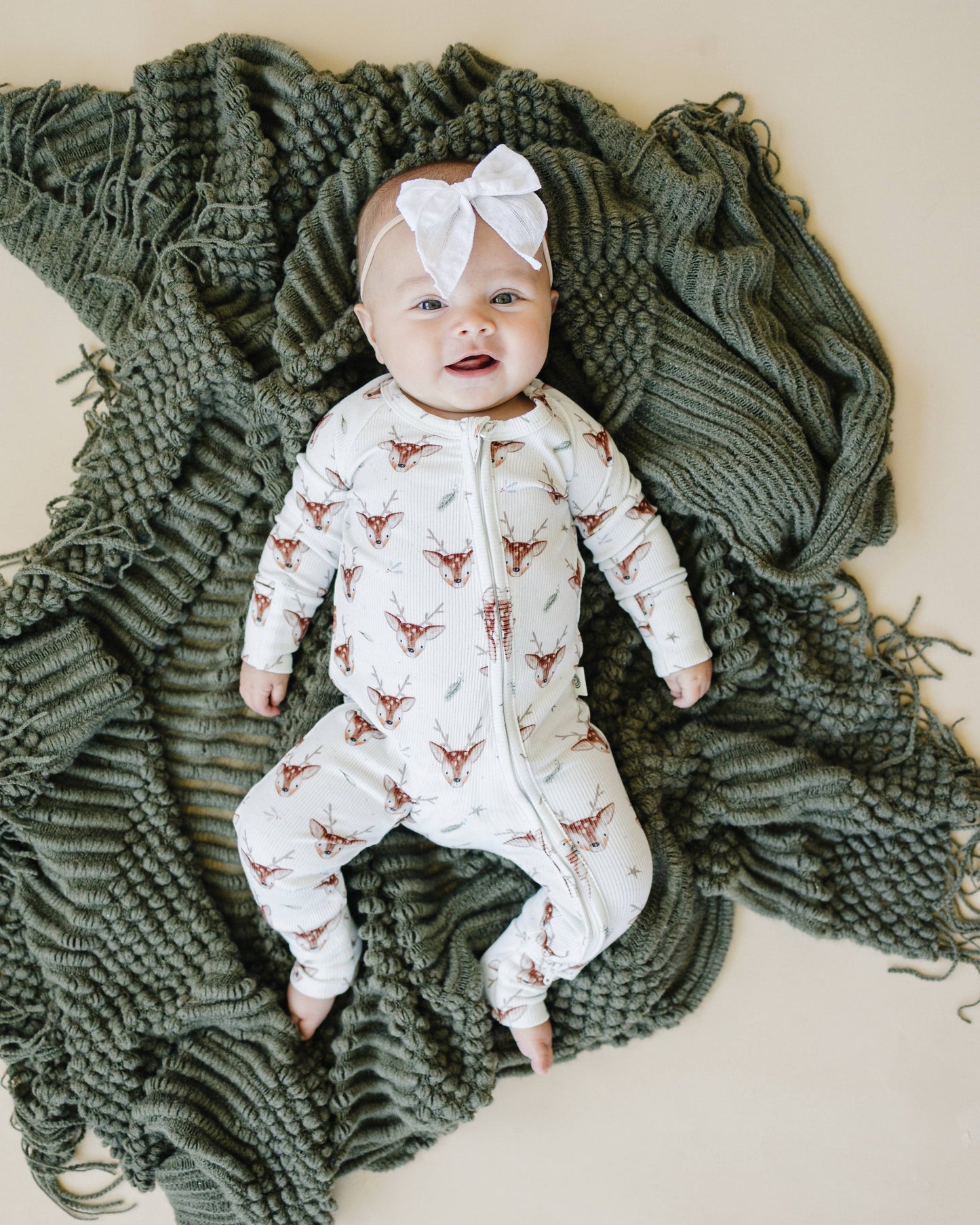 Reindeer Bamboo  Ribbed Zippy Romper