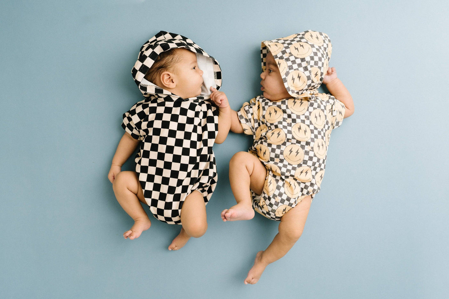 Checkerboard Hooded Short Romper