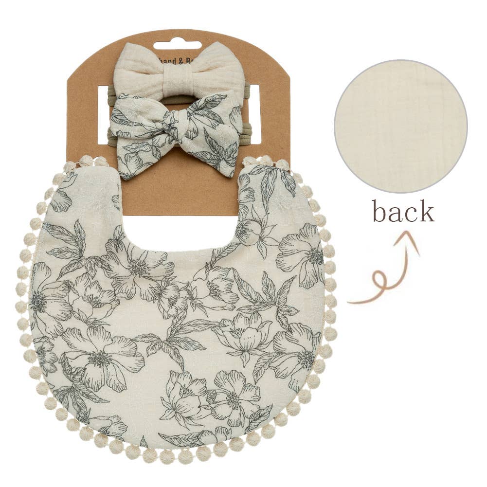 Floral Waterproof Bib and Bows Sets