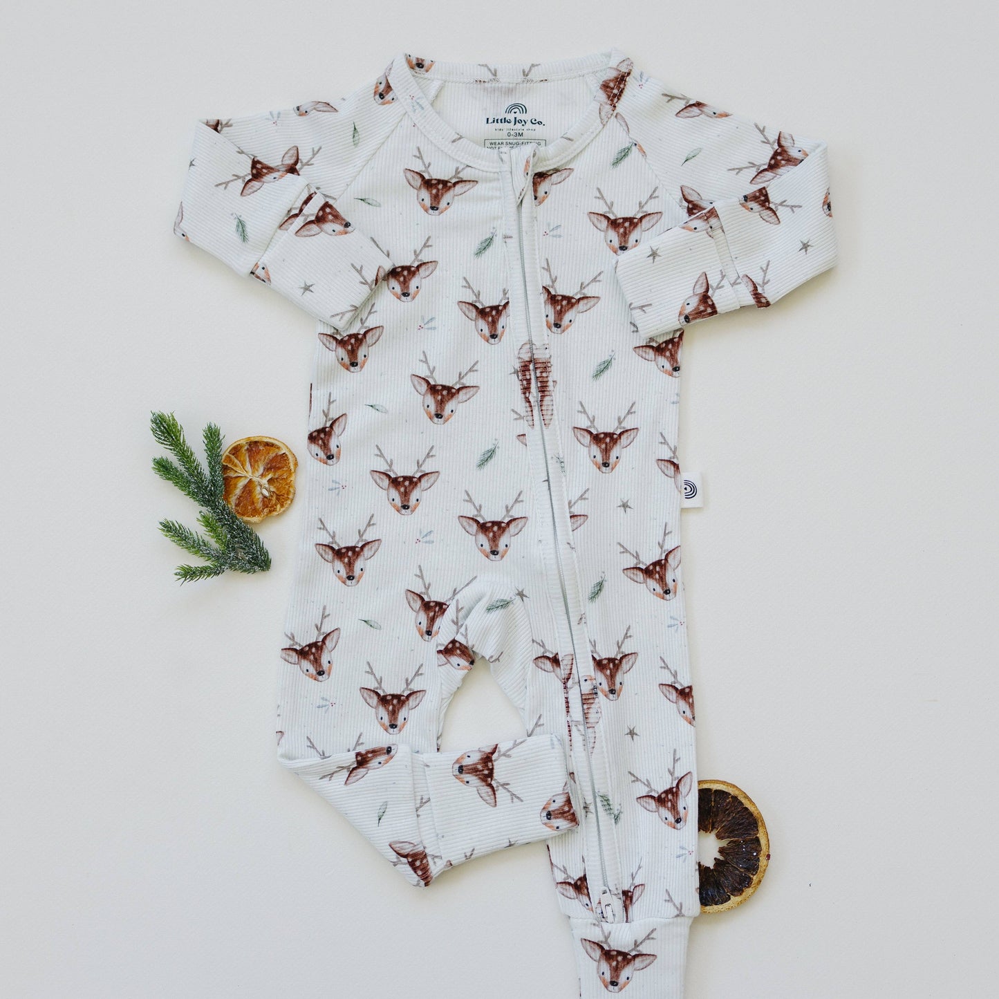 Reindeer Bamboo  Ribbed Zippy Romper