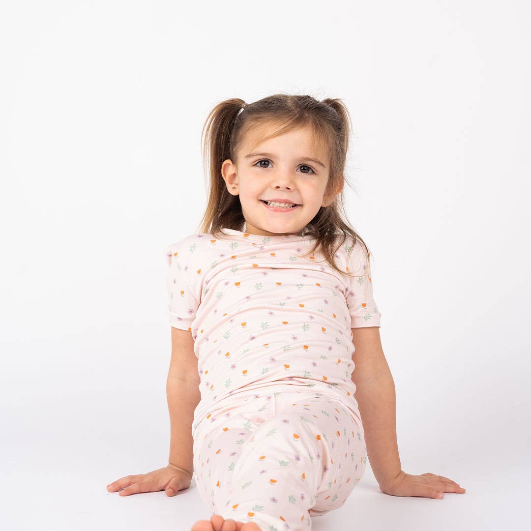 Floral Bamboo Kids Pajamas - Sweet Blooms, Short Sleeve