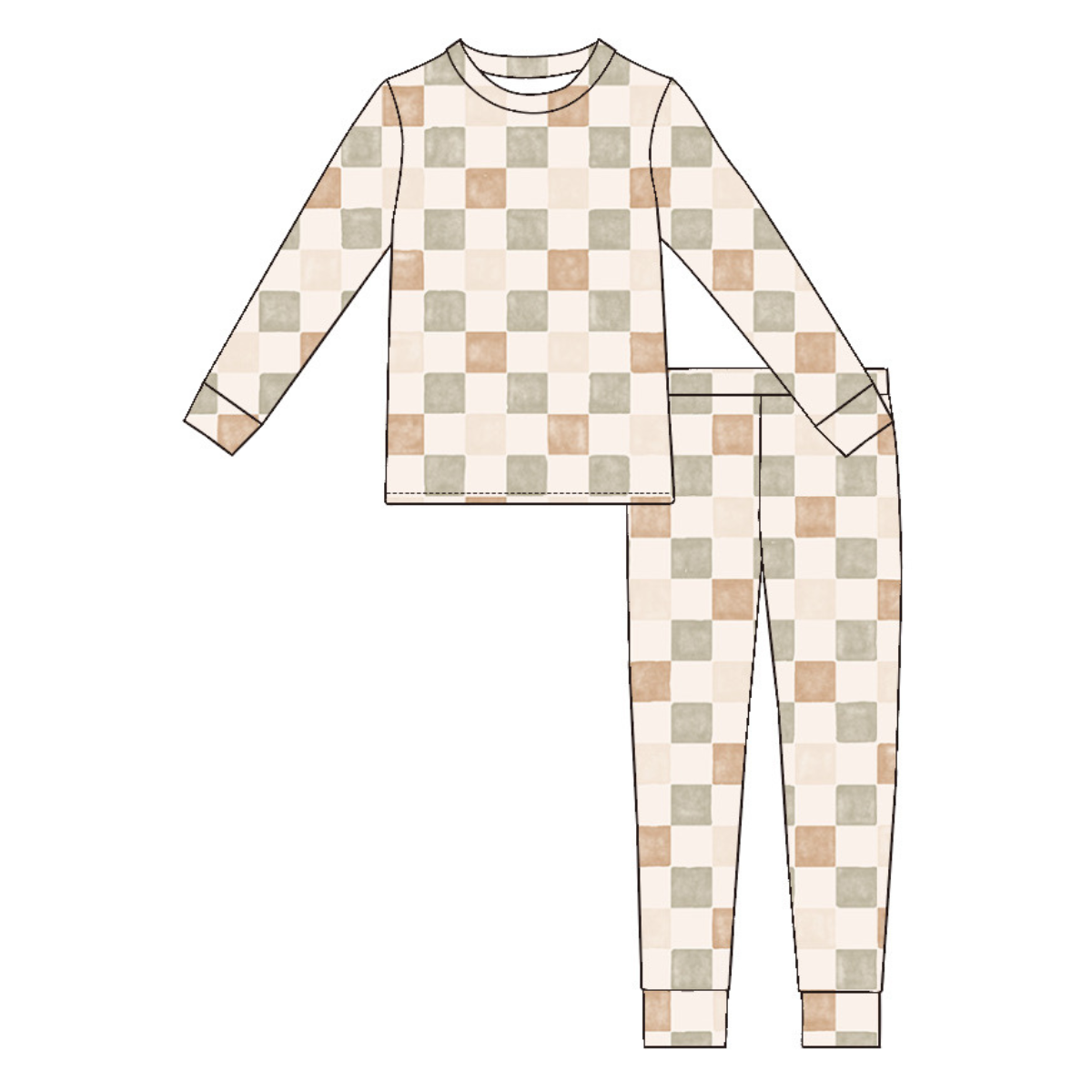 Bamboo Two Piece Toddler Pajama Set - Brushed Check