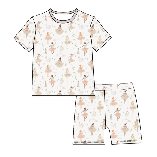 Bamboo Two Piece Toddler Pajama Short Set - Ballerina