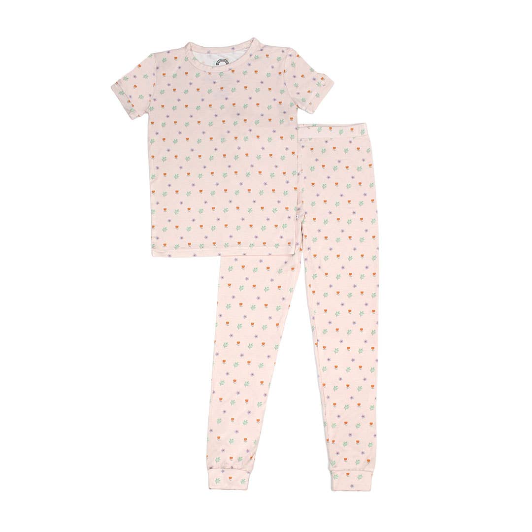 Floral Bamboo Kids Pajamas - Sweet Blooms, Short Sleeve