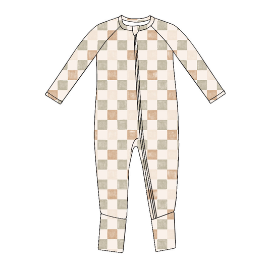 Bamboo Convertible Baby Footie Romper Pajama - Brushed Check