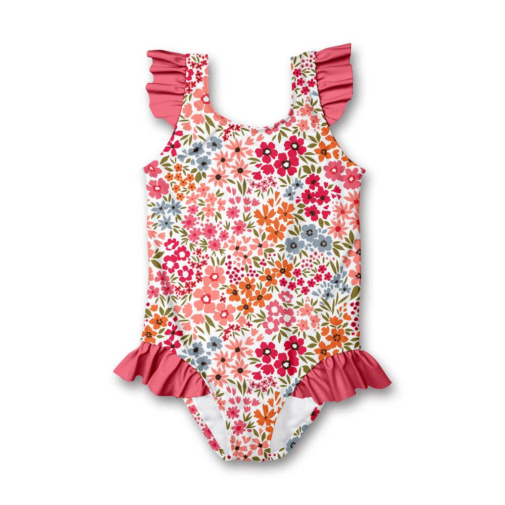 Girls Coral Samantha Floral Ruffle-Accent One-Piece