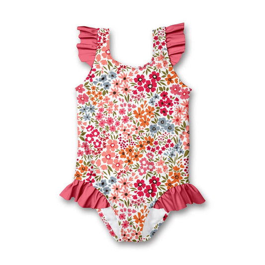 Girls Coral Samantha Floral Ruffle-Accent One-Piece