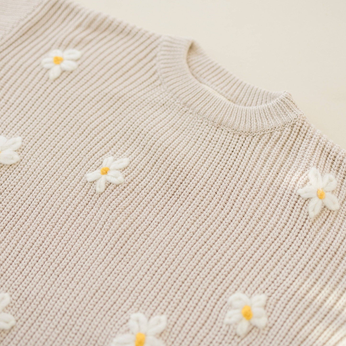 Neutral Daisy Hand Embroidered Chunky Knit Sweater for Babies & Toddlers