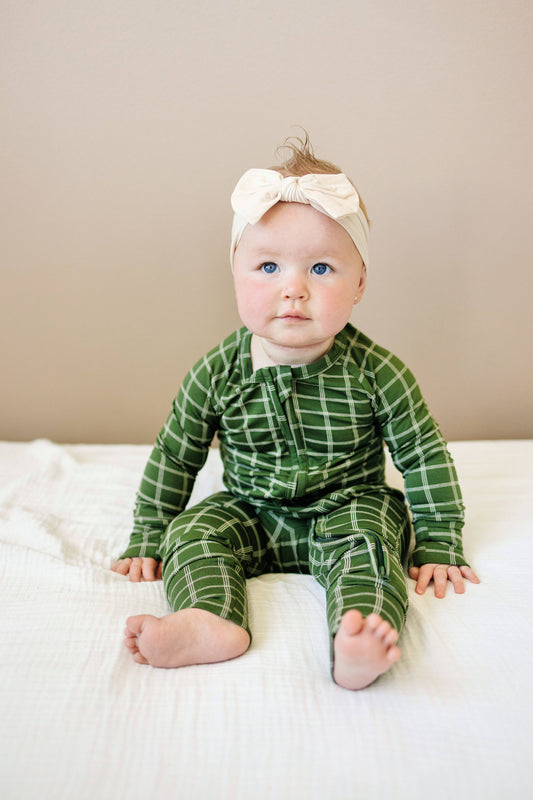 Christmas Green Plaid Bamboo Zippy Romper