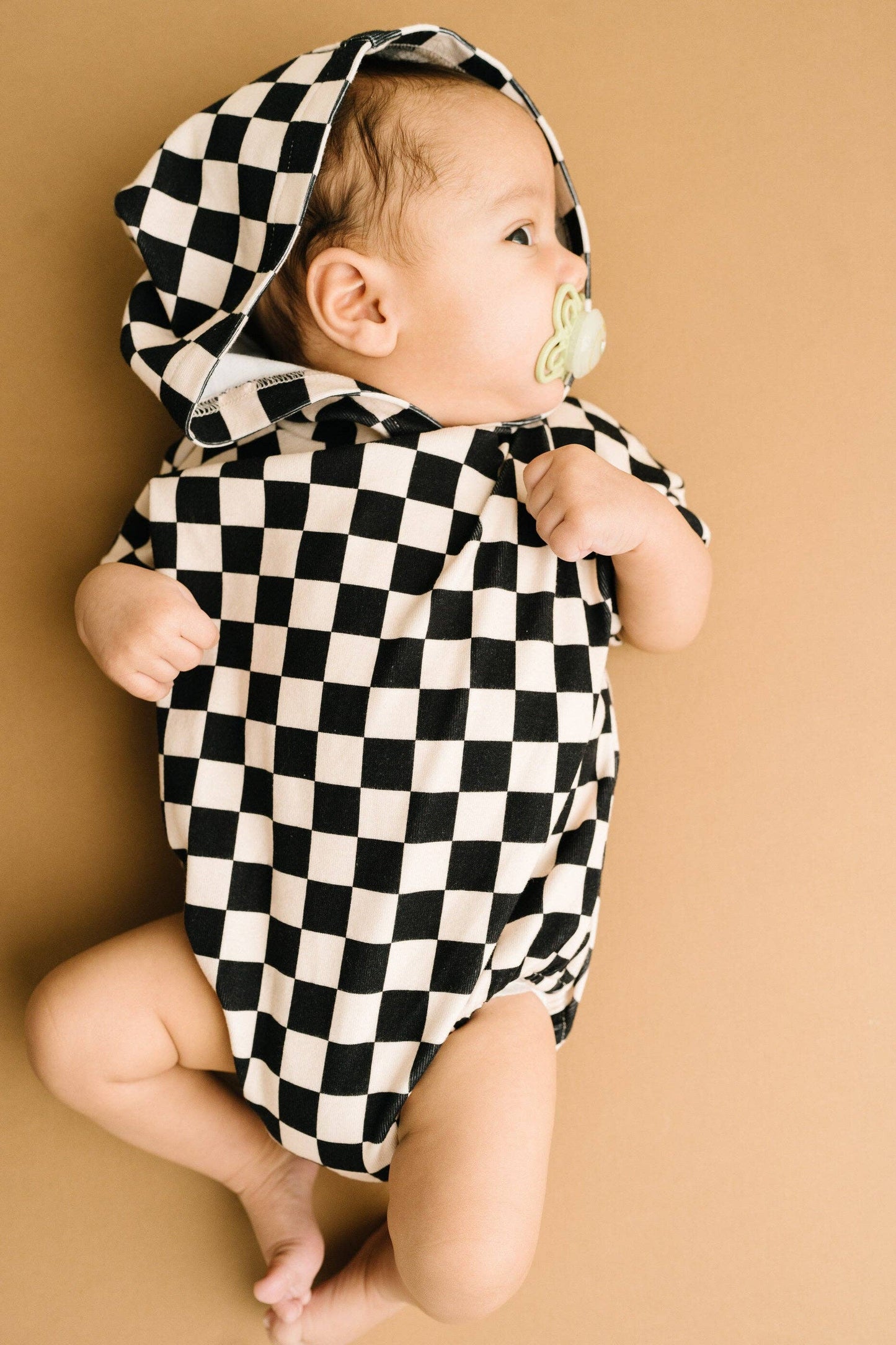 Checkerboard Hooded Short Romper