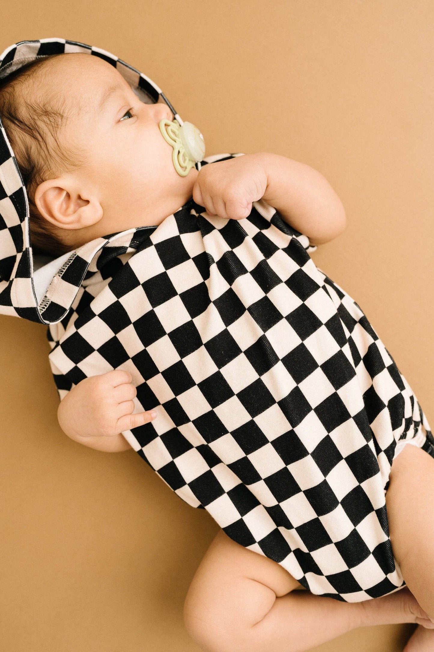 Checkerboard Hooded Short Romper