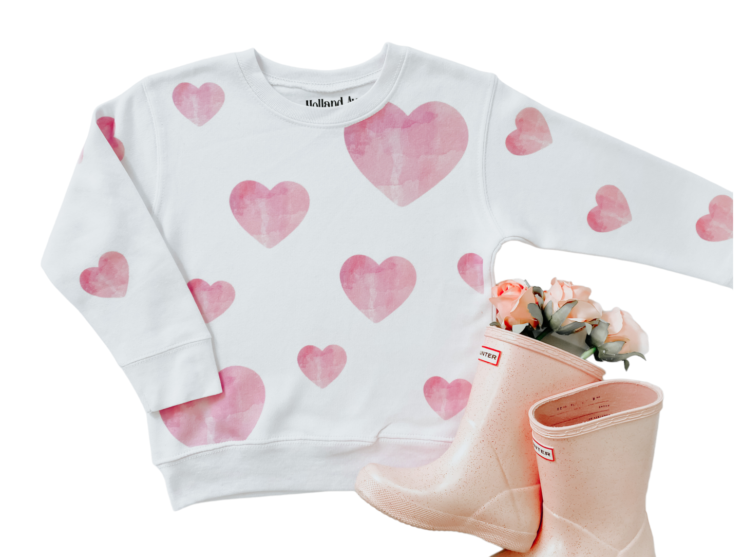 Watercolor Hearts | Girls Valentines Day Sweatshirt