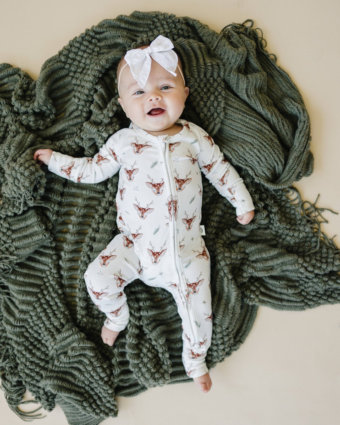 Reindeer Bamboo  Ribbed Zippy Romper