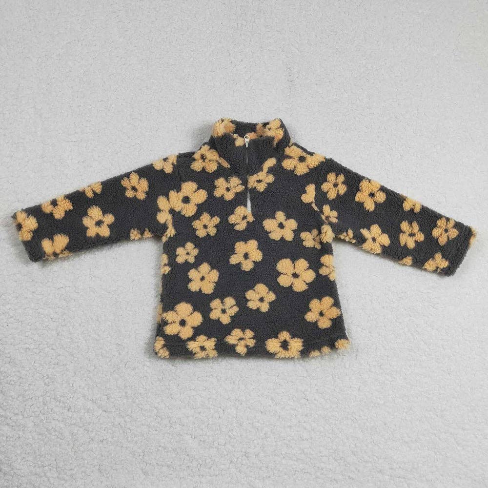 Grey/Mustard Floral Sherpa Pullover