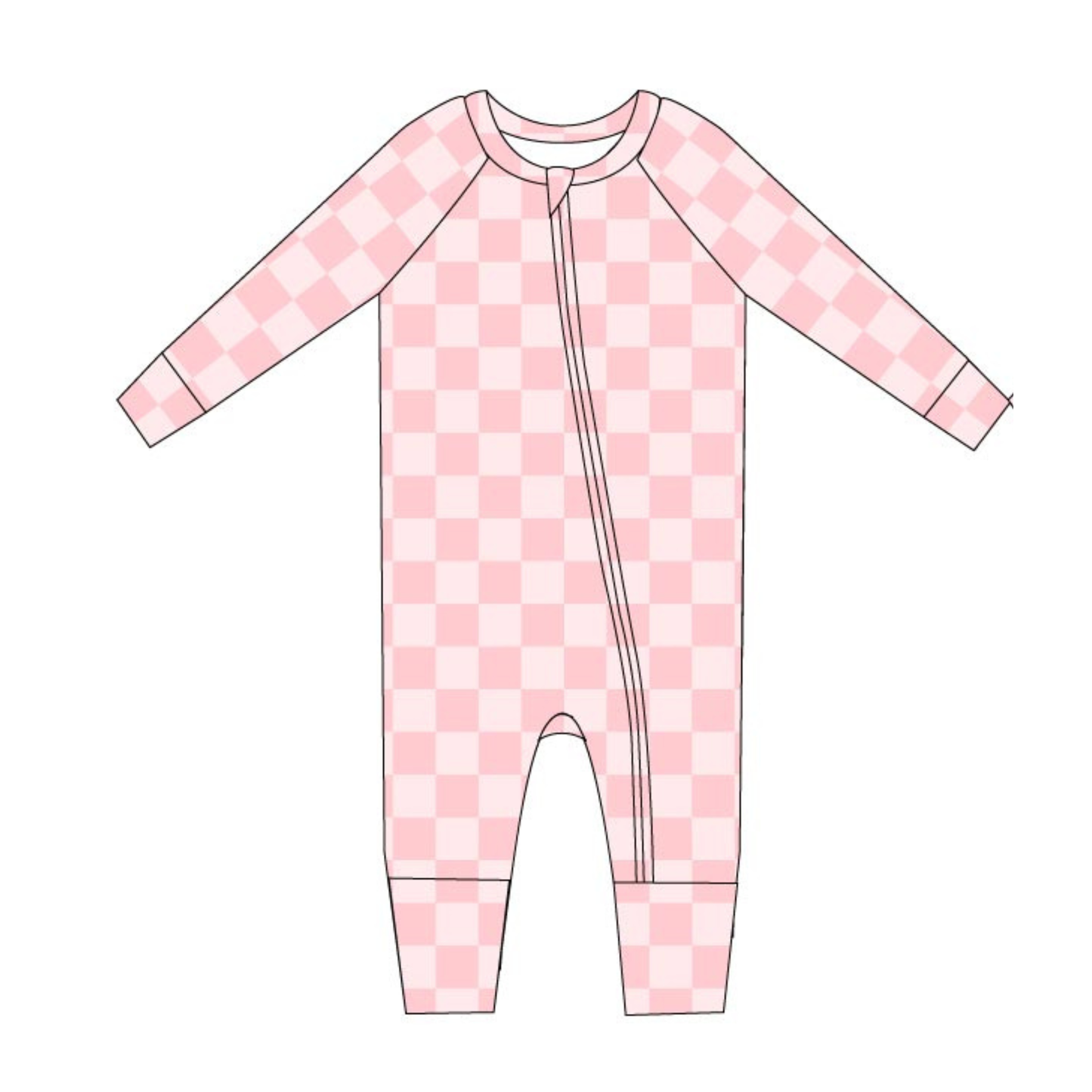 PINK CHECKER | Bamboo baby retro zippy romper