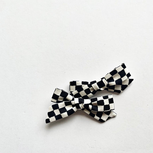 Black & White Checkered Pigtail Bows