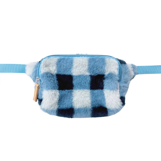 Furry Checked Bum Bag Blue