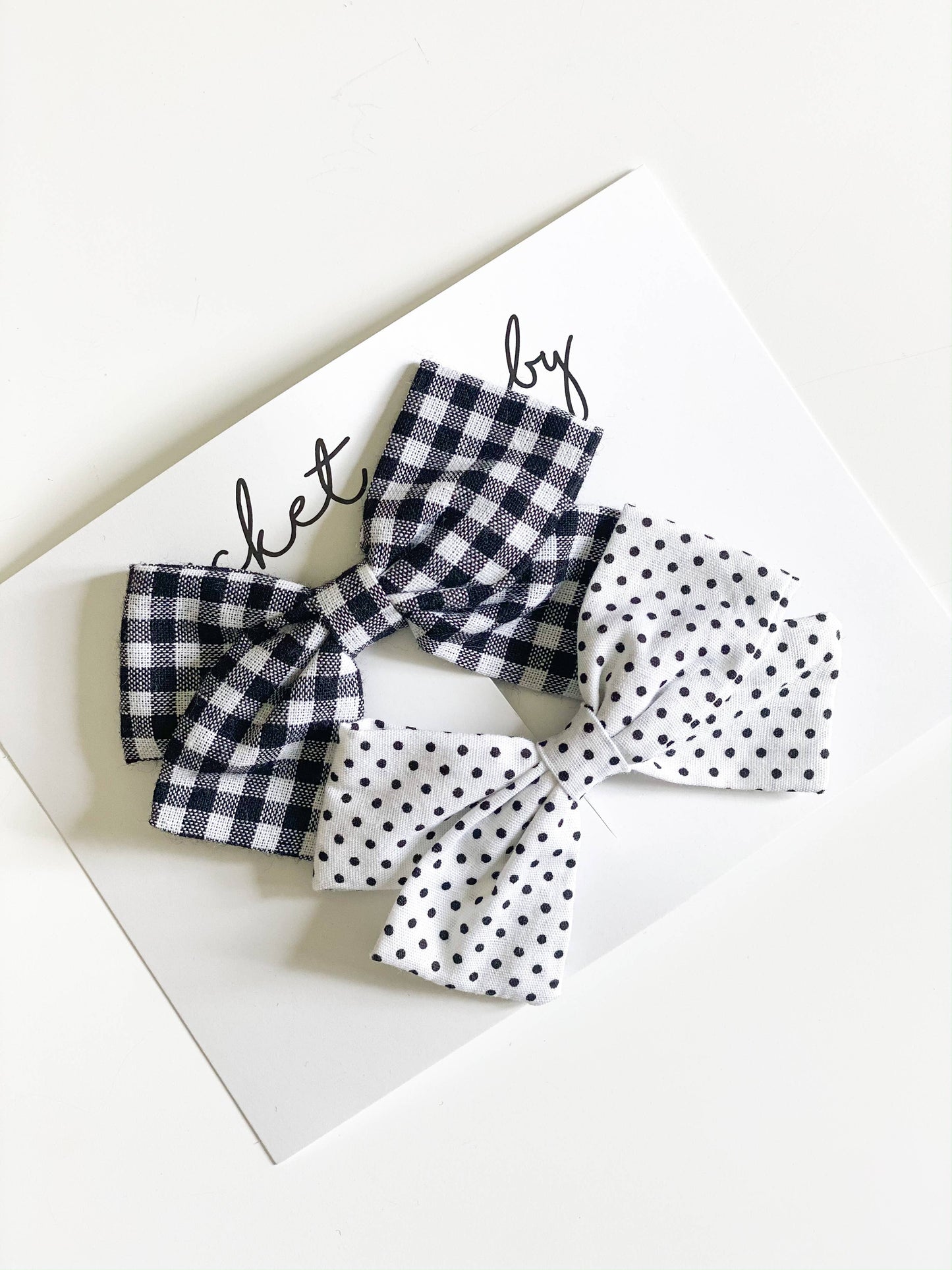 Linen Bow Clip | Black Gingham & White Dot - 2 pack