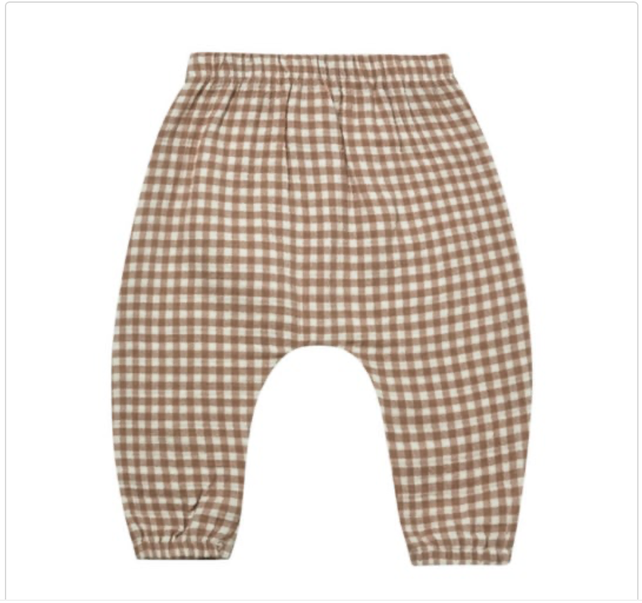 Quincy Mae - Cocoa Gingham Woven Pant