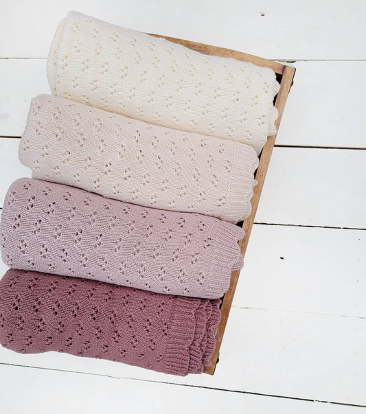 Cotton Knit Baby Blanket - Multiple Colors