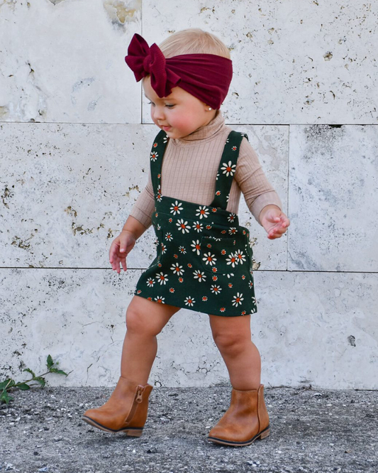 Billie Corduroy Suspender Skirt - Evergreen Daisies