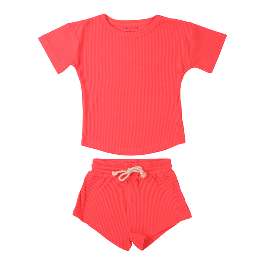 Hot Neon Pink Summer Waffle Toddler Top & Bottom Set